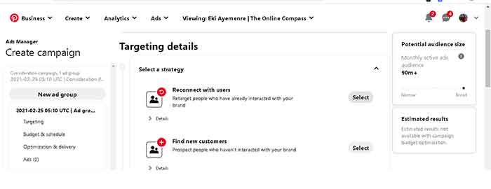 How to search Pinterest for keyword search volume 5 select a targeting detail