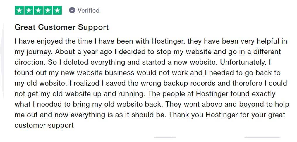 Hostinger best web hosting for beginners customer's testimonial