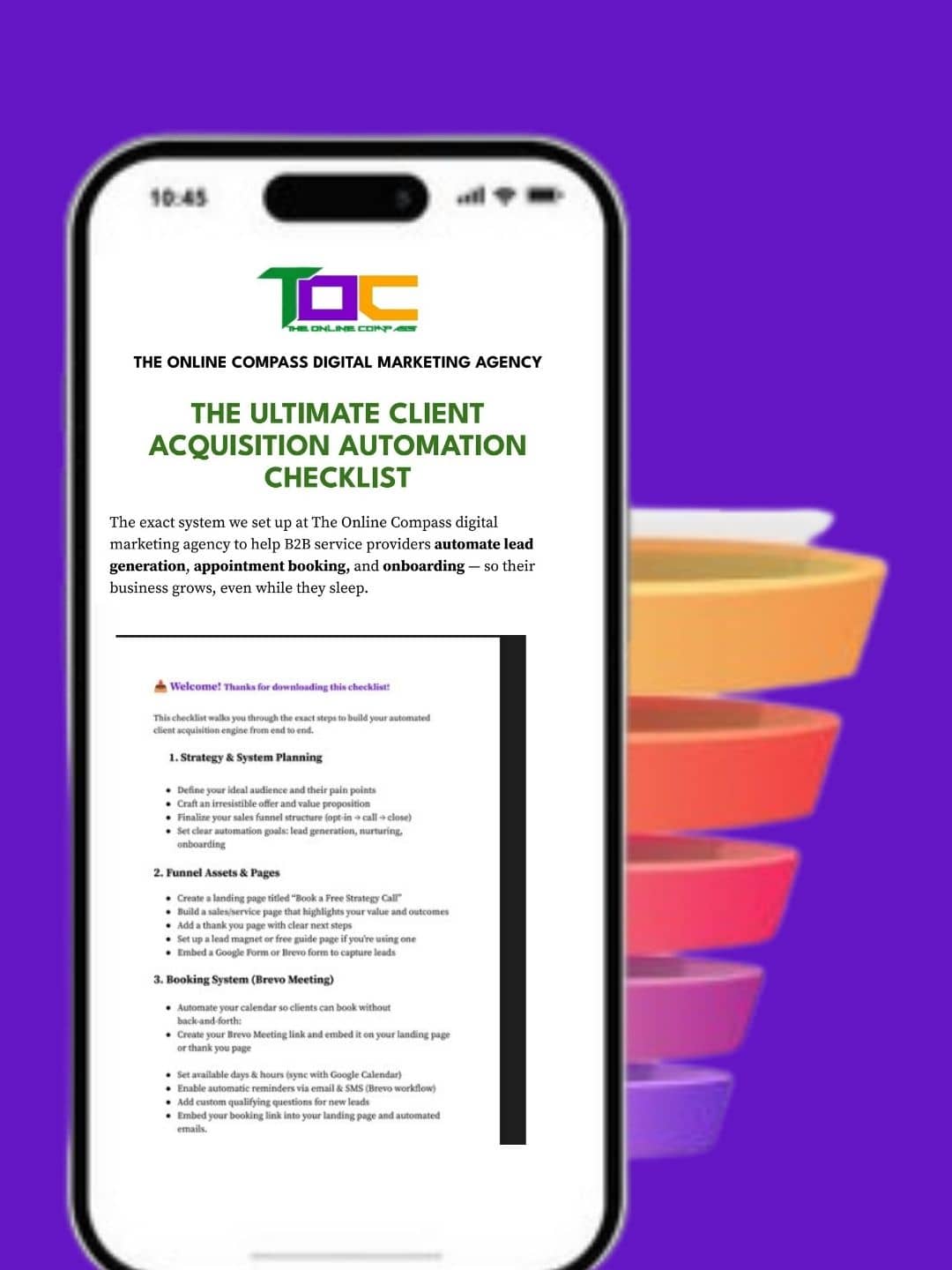 The ultimate automation checklist- funnel diagram showing steps to automate client acquisition for B2B businesses