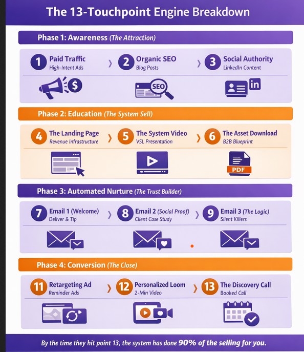 B2B client acquisition system; 13-touchpoint-