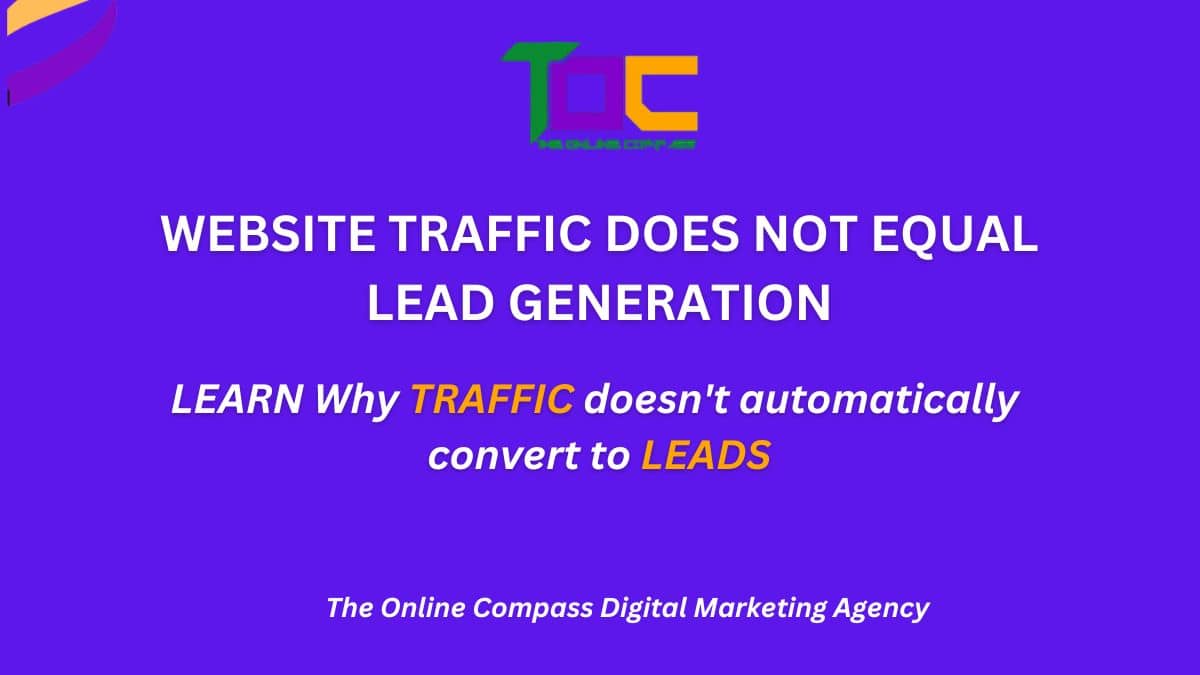 LEARN Why TRAFFIC doesn't automatically convert to LEADS(2) Bold text graphic stating website traffic does not equal lead generation<br />