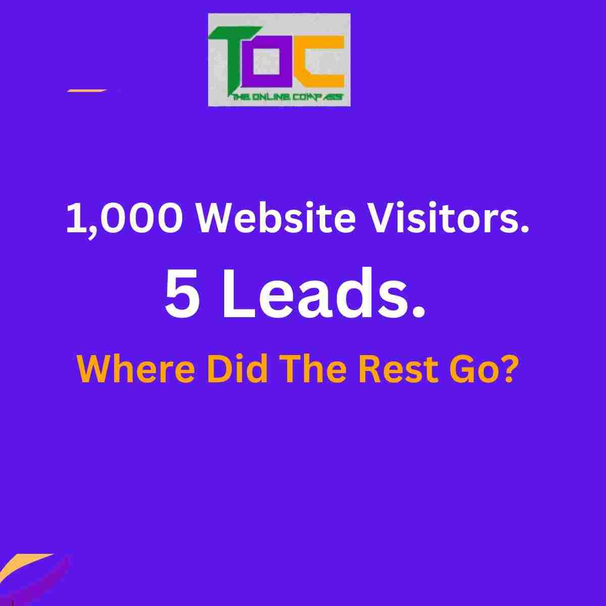 website traffic no leads Purple and gold graphic asking why a website with 1,000 visitors only generated 5 leads, from The Online Compass